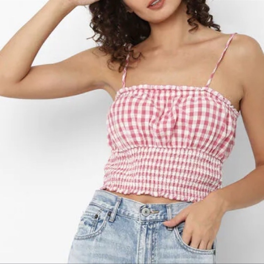 American Eagle Outfitters Pink Smocked Camisole Crop Top